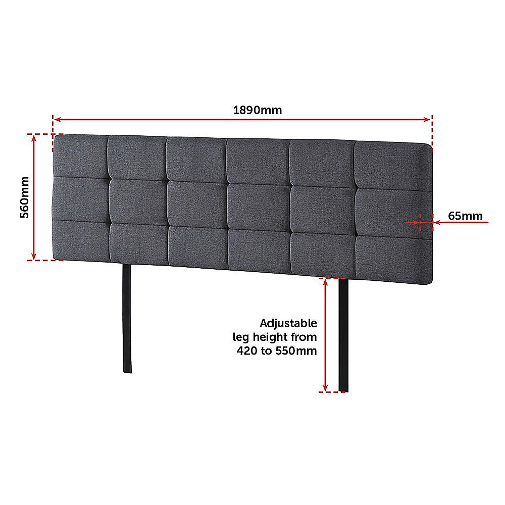 Majestic Linen Fabric King Bed Deluxe Headboard - Grey