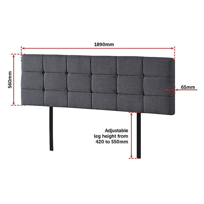 Majestic Linen Fabric King Bed Deluxe Headboard - Grey