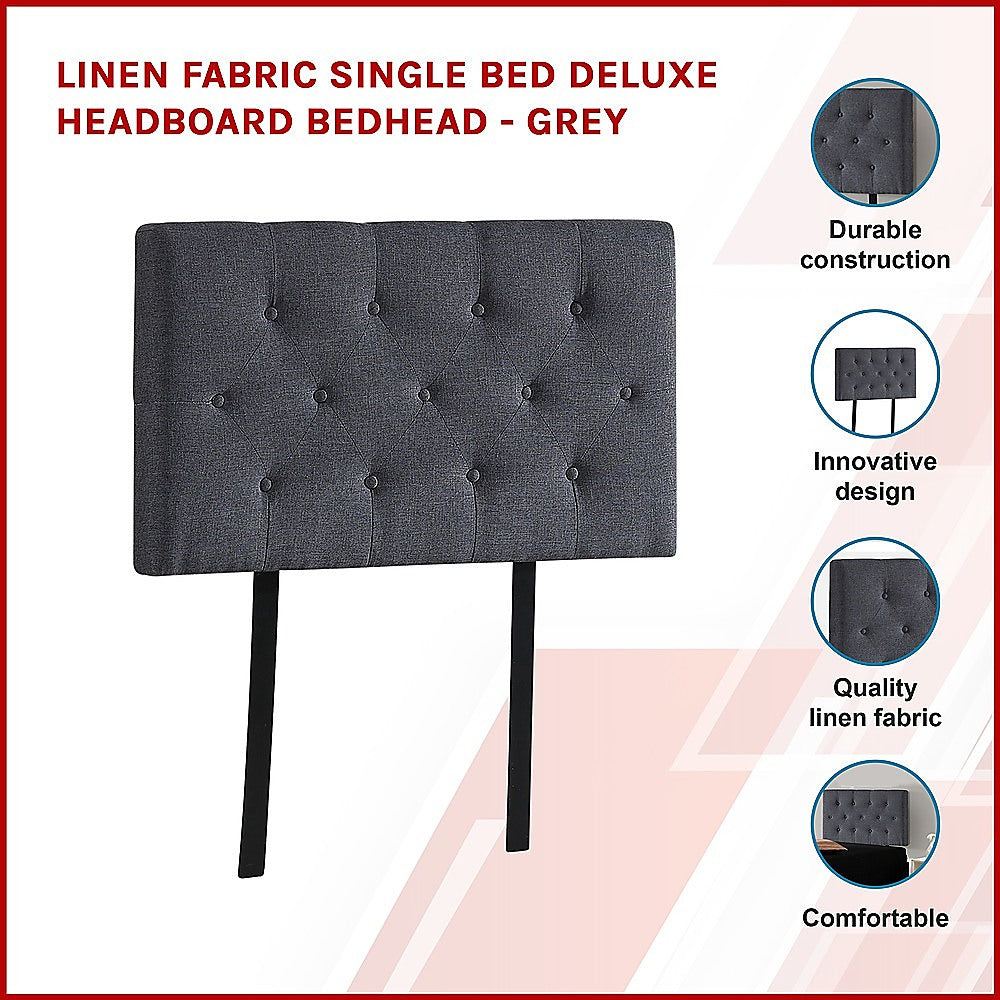Modern Linen Fabric Single Bed Deluxe Headboard - Grey