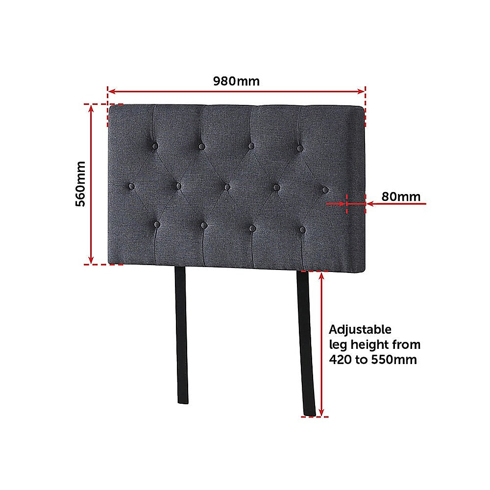 Modern Linen Fabric Single Bed Deluxe Headboard - Grey
