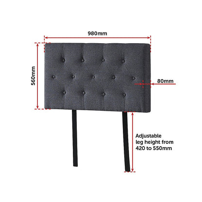 Modern Linen Fabric Single Bed Deluxe Headboard - Grey