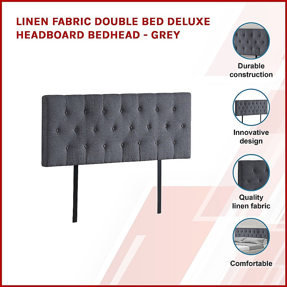 Cozy Linen Fabric Double Bed Deluxe Headboard - Grey