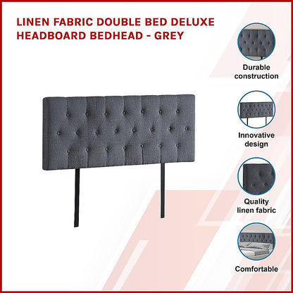Cozy Linen Fabric Double Bed Deluxe Headboard - Grey