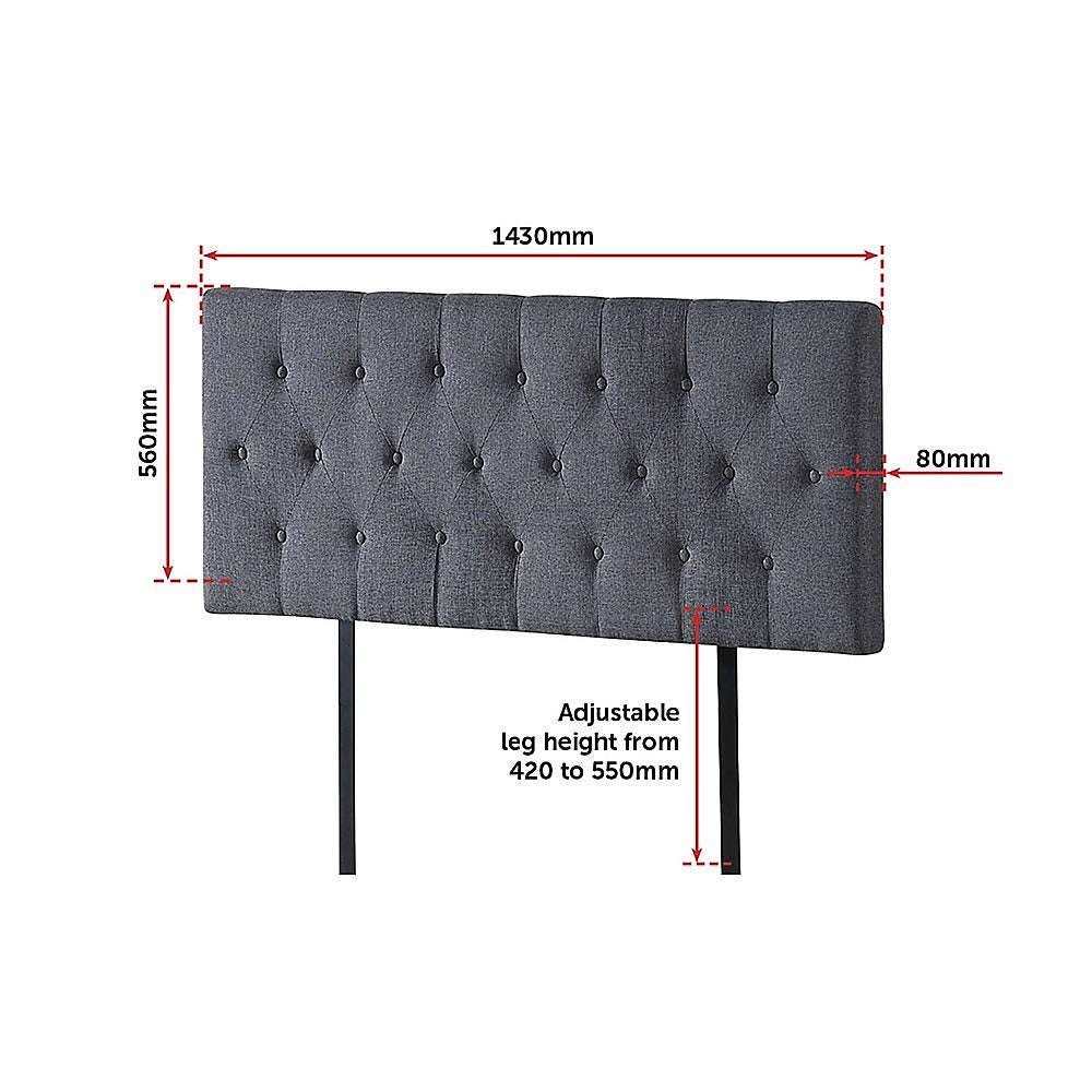 Cozy Linen Fabric Double Bed Deluxe Headboard - Grey