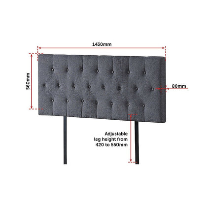 Cozy Linen Fabric Double Bed Deluxe Headboard - Grey