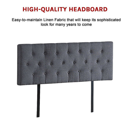 Sleek Linen Fabric Queen Bed Deluxe Headboard - Grey