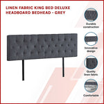 Royal Linen Fabric King Bed Deluxe Headboard - Grey