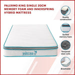 H&L King Single 20cm Memory Foam and Innerspring Hybrid Mattress