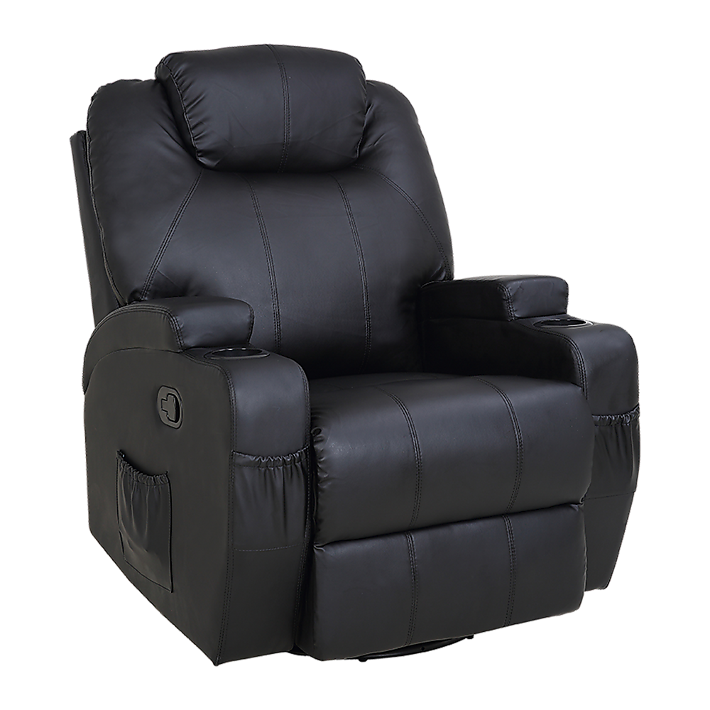 Black Massage Sofa Chair Recliner 360 Degree Swivel Pu Leather