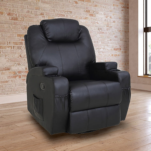  Black Massage Sofa Chair Recliner 360 Degree Swivel Pu Leather