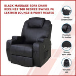Black Massage Sofa Chair Recliner 360 Degree Swivel Pu Leather
