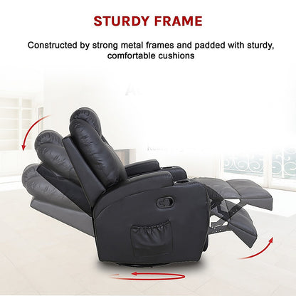 Black Massage Sofa Chair Recliner 360 Degree Swivel Pu Leather