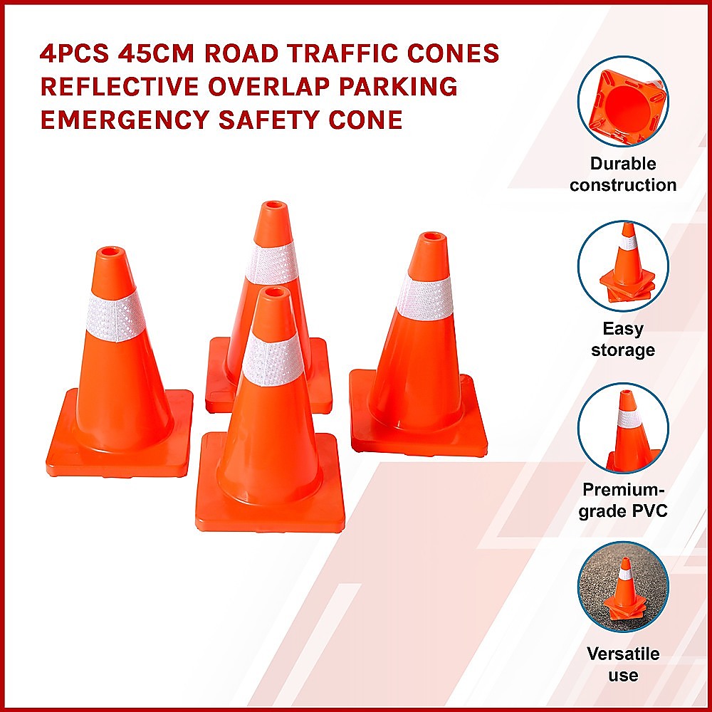 4Pcs 45Cm Road Traffic Cones Reflective Overlap Parking