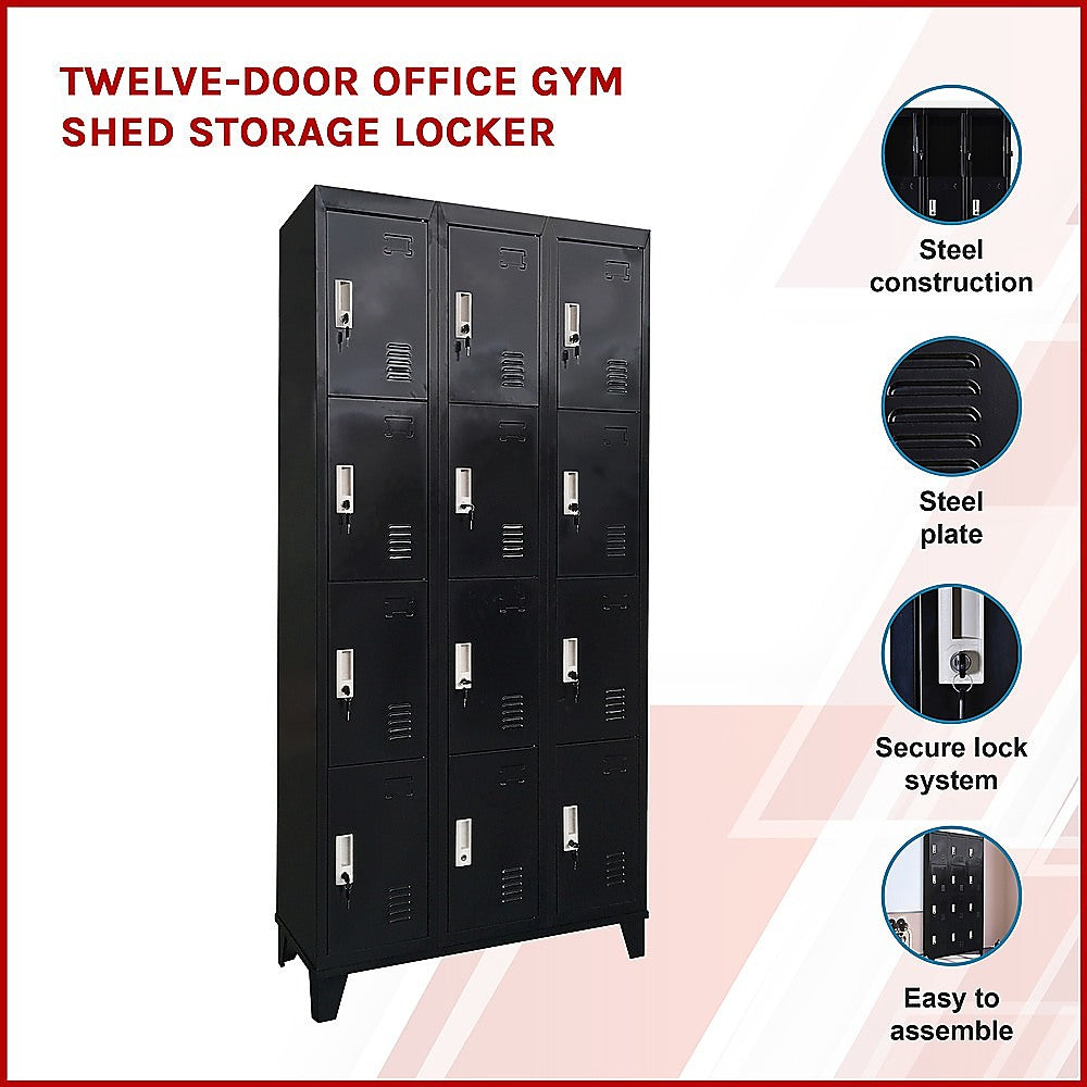 12 Door Locker - Office/Gym - Black - 190×90×36cm