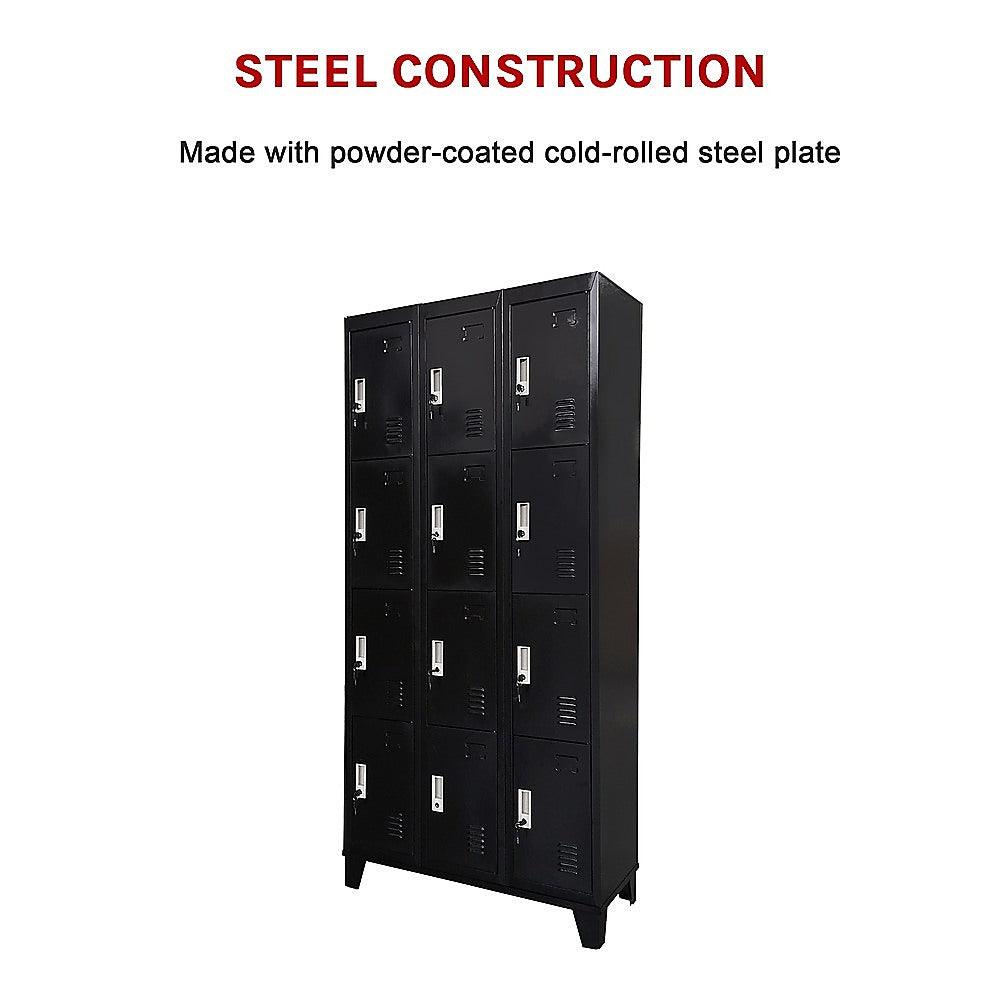 12 Door Locker - Office/Gym - Black - 190×90×36cm