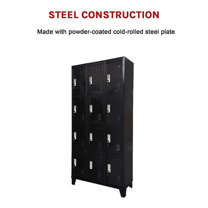 12 Door Locker - Office/Gym - Black - 190×90×36cm