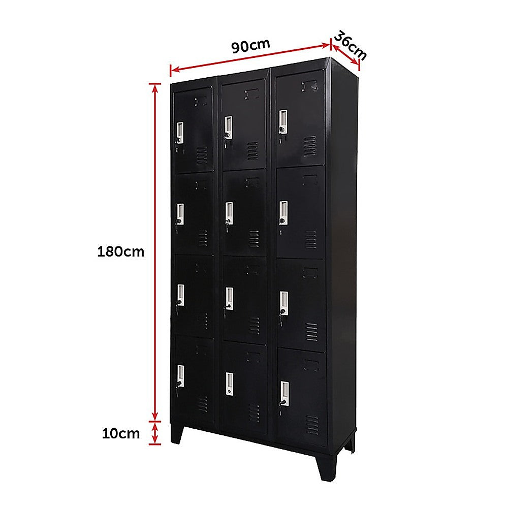 12 Door Locker - Office/Gym - Black - 190×90×36cm