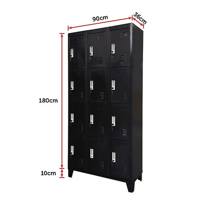 12 Door Locker - Office/Gym - Black - 190×90×36cm