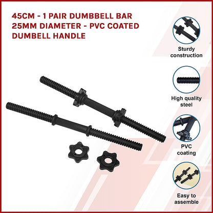 45Cm - 1 Pair Dumbbell Bar 25Mm Diameter - Pvc Coated Dumbell Handle