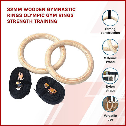 32Mm Wooden Gymnastic Rings Olympic Gym Rings Strength Training
