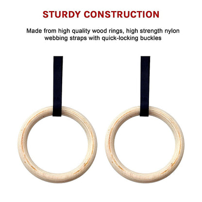 32Mm Wooden Gymnastic Rings Olympic Gym Rings Strength Training