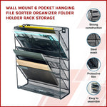 Wall Mount 6 Pocket Hanging File Sorter Organizer Folder Holder