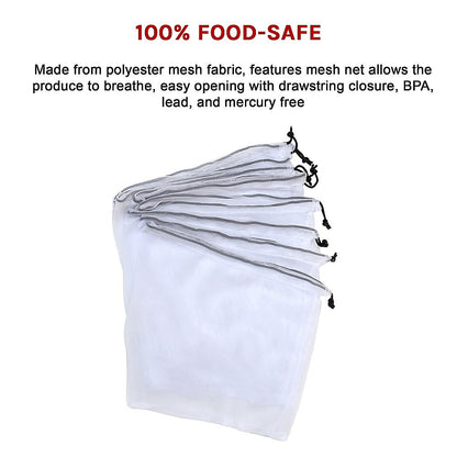 Reusable Produce Bags Fruit & Vegetable Shop Grocery Fridge Eco Mesh 8 Pack