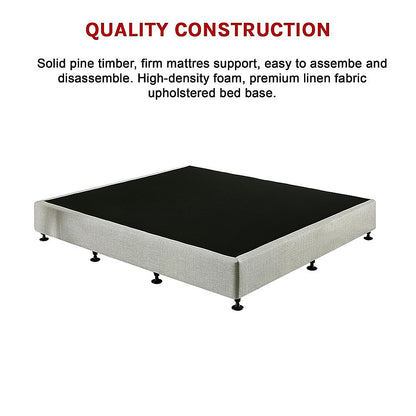 King Single Ensemble Bed Base Platinum Light Grey Linen Fabric