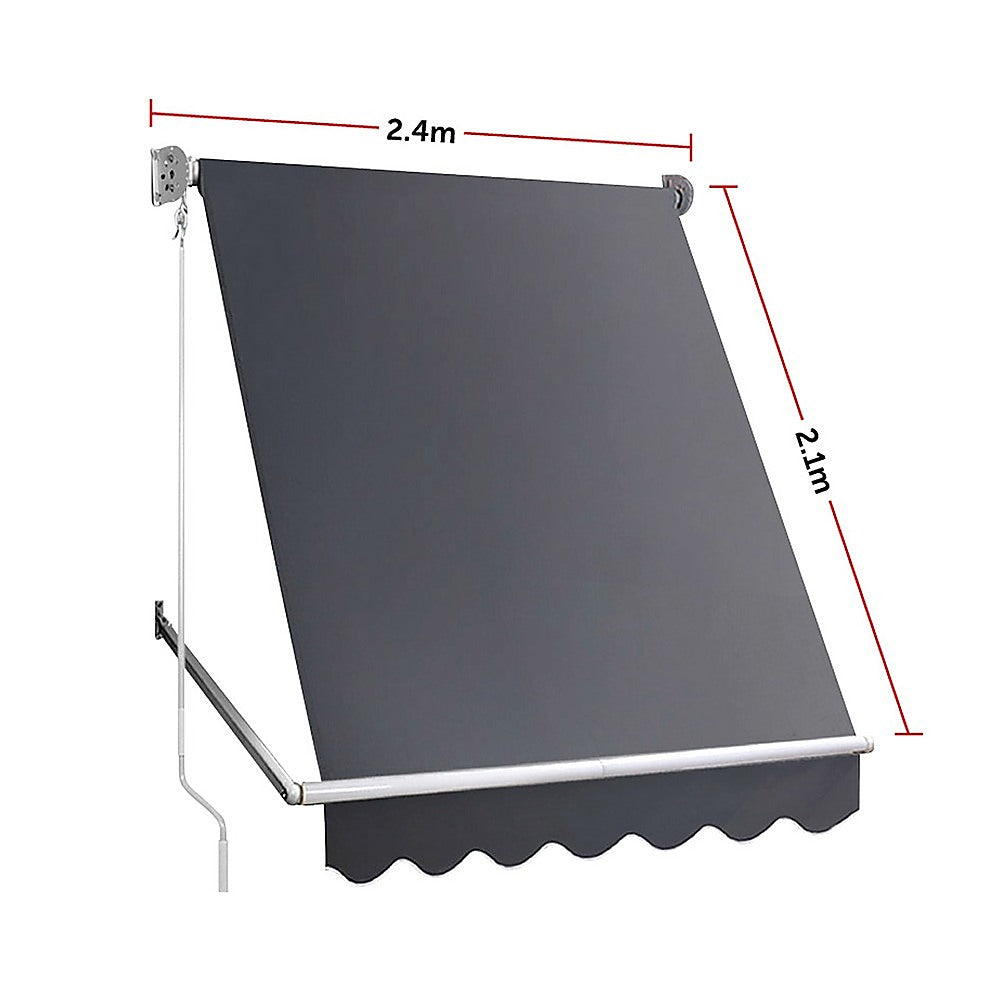 Retractable Window Awning 2.4M X 2.1M Grey