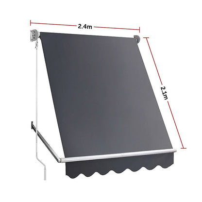 Retractable Window Awning 2.4M X 2.1M Grey