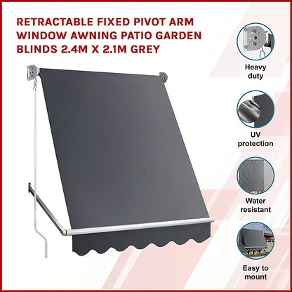 Retractable Window Awning 2.4M X 2.1M Grey