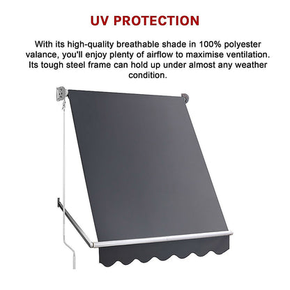 Retractable Window Awning 2.4M X 2.1M Grey