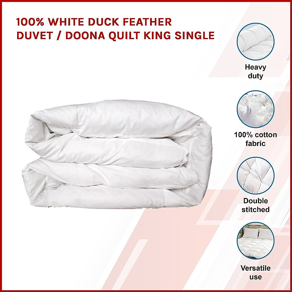 King Single Quilt - 100% White Duck Feather