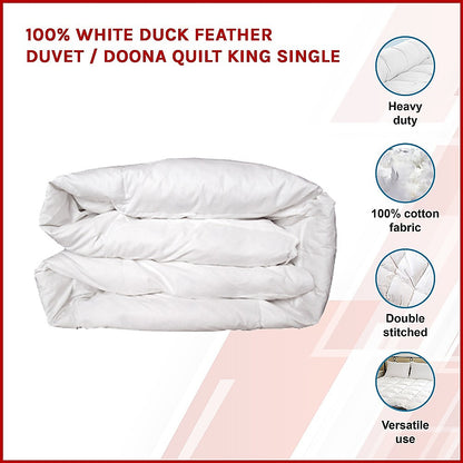 King Single Quilt - 100% White Duck Feather