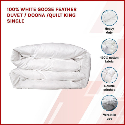 King Single Quilt - 100% White Goose Feather