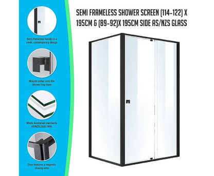 Semi Frameless Shower Screen (114~122)X 195Cm & (89~92)X 195Cm Side As/Nzs Glass