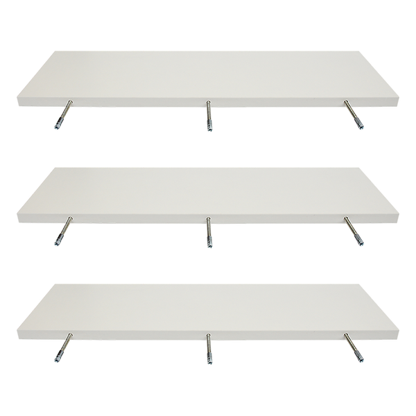  Floating Wall Shelf Wooden Shelves Wall Storage 80cm - White - Pack of 3