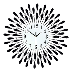 Large Modern 3D Crystal Wall Clock Luxury Art Metal Round Home Decor