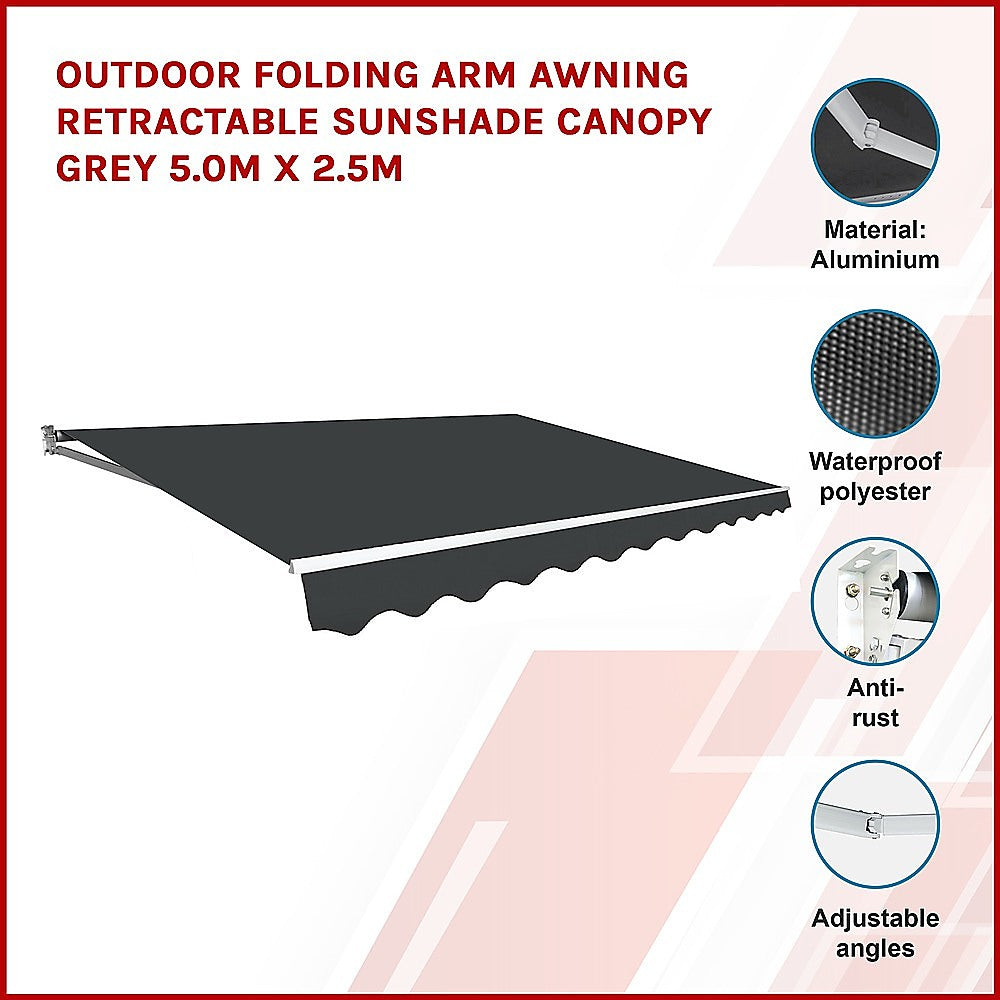 Outdoor Folding Arm Awning Retractable Sunshade Canopy Grey