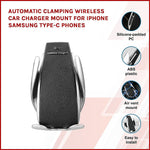 Automatic Clamping Wireless Car Charger Mount For iPhone Samsung Type-C Phones