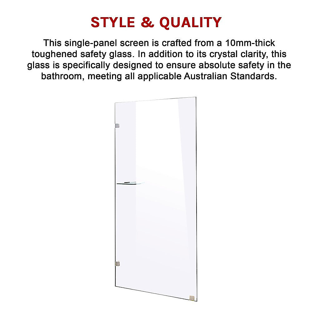 700 x 2000mm Frameless 10mm Safety Glass Shower Screen Chrome/Black