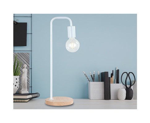 Modern Table Lamp Desk Light Timber Base Bedside Bedroom White