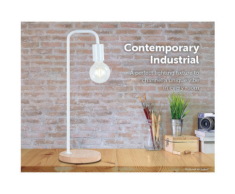 Modern Table Lamp Desk Light Timber Base Bedside Bedroom White