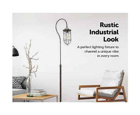 Industrial Floor Lamp With Adjustable Cage Shade Rustic Brushed In Bronze Finish