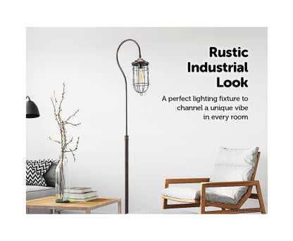 Industrial Floor Lamp With Adjustable Cage Shade Rustic Brushed In Bronze Finish