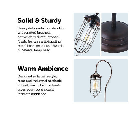 Industrial Floor Lamp With Adjustable Cage Shade Rustic Brushed In Bronze Finish