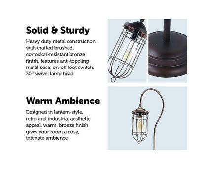 Industrial Floor Lamp With Adjustable Cage Shade Rustic Brushed In Bronze Finish