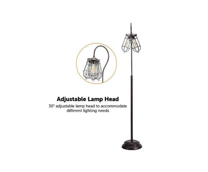 Industrial Floor Lamp With Adjustable Cage Shade Rustic Brushed In Bronze Finish