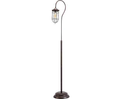 Industrial Floor Lamp With Adjustable Cage Shade Rustic Brushed In Bronze Finish