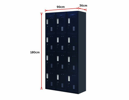 Standard locks 12 Door Locker for Office Gym - Black 
